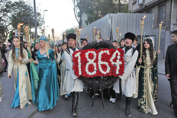 Circassians commemorate their banishment by the Russians in Taksim, İstanbul.