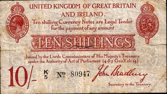 The Bradbury 10 shilling note