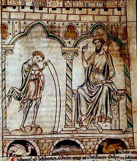 Merlin reads his prophecies to King Vortigern